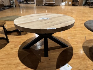 Salontafel, naturel eikenhout, zwart metalen spinpoot